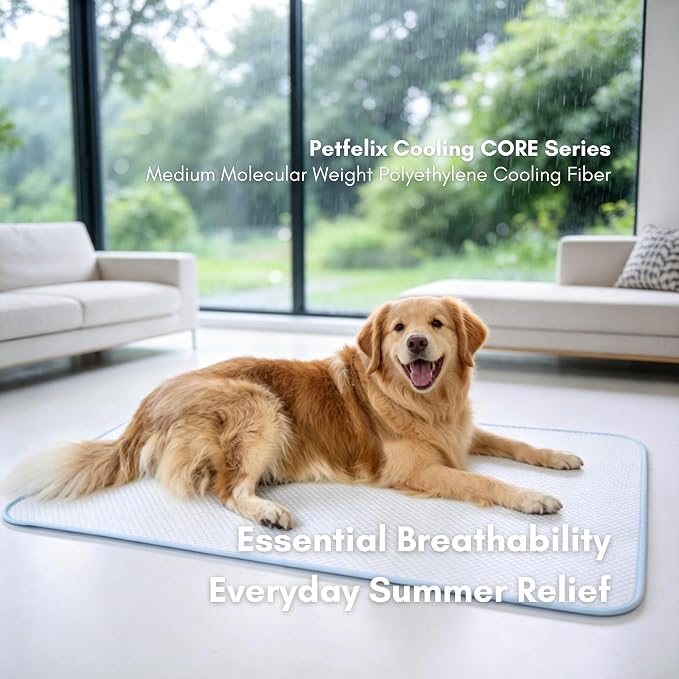 petfelix Dog Cooling Mat, Cooling Dog Bed and Cooling Pad for Dog with Qmax 0.4 Yarn, Breathable 3D Airflow Layers, Machine Washable Non Slip Base for Pets, Blue, XL, 48"*28"