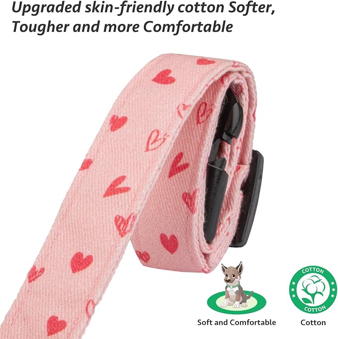 Cotton Handmade Dog Collar Cute and Distinctive Patterns Pink Heart with Pendant for Girl Boy Dogs Collars M