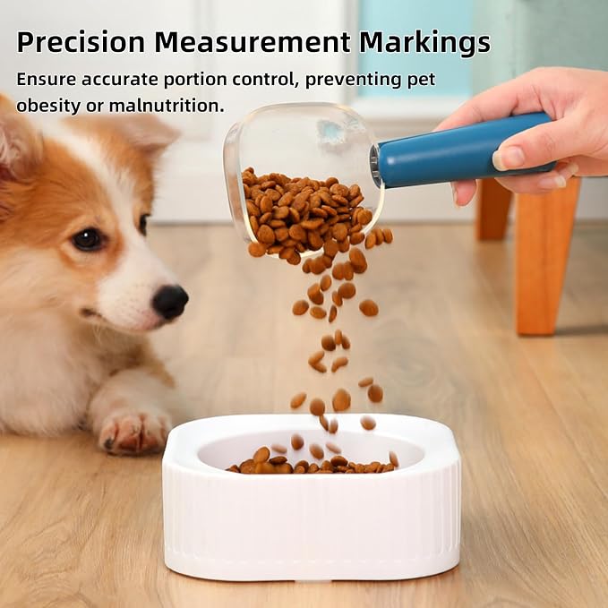 Pet Cat Dog Food Scoop, Dog Food Cup Capacity Cat Food Scooper With Sealing Clip, Ice, Coffee Bean, Flour Scoop Bule