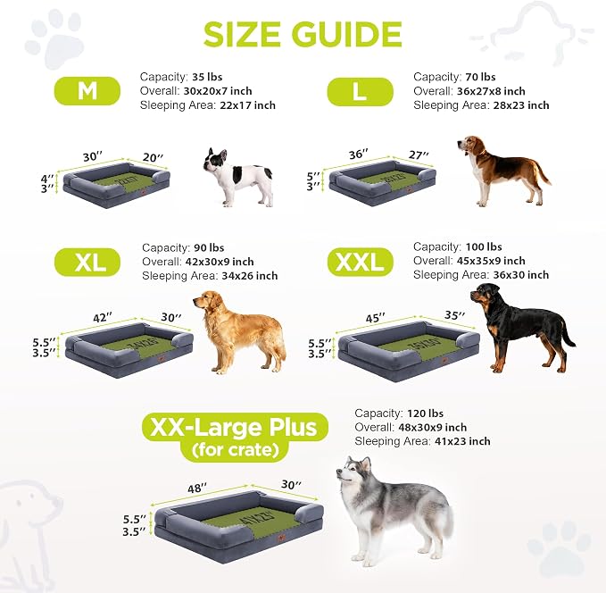 Extra Large Dog Bed - Orthopedic Pet Jumbo Bed for Big Dogs Waterproof Memory Foam Pet Couch Sofa Bolster with Removable Cover - 48 x 30