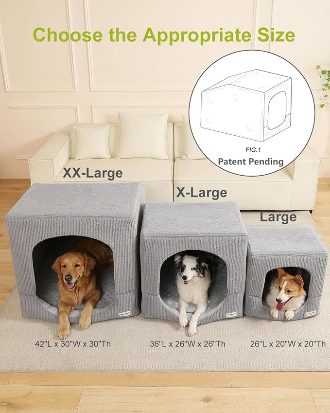 Hovicaed Indoor Dog House for Extra Large Medium Small Sized Dogs - Dog Tent with Washable Removable Cover, Pet Orthopedic Dog Cave Bed Egg-Crate Foam Cushion, Inside Dog House Large Space(L)