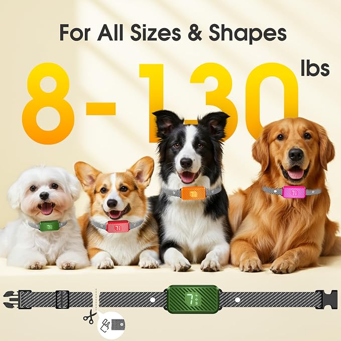 Dog Bark Collar for Large Medium Small Dogs, Effective No-Bark Collar, Smart Barking Collar, Rechargeable Bark Collar with 7 Sensitivity, 3 Modes, Waterproof, Green
