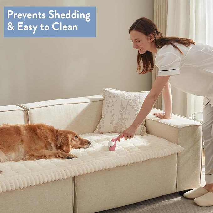 SureFit Couch Covers for Dogs,Washable Couch Protector for 3-Cushion Sofa,Non-Slip Paw Print Grip, Soft Skin-Friendly Furniture Cover for Pets,Thick and Cozy Slipcover for Sofa Cushions(28"x71" Ivory)