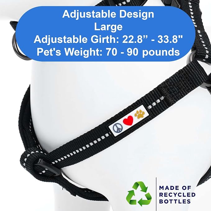 Pawtitas Recycled Reflective Step-in Dog Harness – Adjustable No-Pull Vest for Puppies to Seniors, Safe & Comfortable L Black