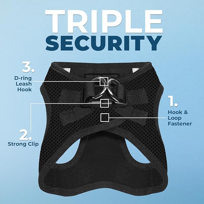 Best Pet Supplies - All Weather Mesh / Plush, Reflective, No Pull Harness for Small, Medium Dogs, Cats - Secure with Hook & Loop Fastener, Buckle, Double D-Rings - Black/Black Trim, S