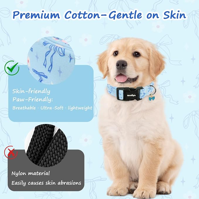 Extra Small Dog Collar, Girl Boy Dog Collars with Blue Bow Pattern, Adjustable Blue Dog Collar for Small Dogs, Cute Holiday Collars for Dogs, Ideal for Pet Accessory