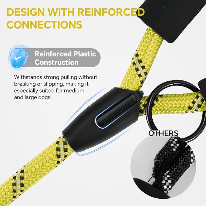 Heavy Duty Dog Leash - 4.9 FT for Large and Small Dogs - Strong Nylon, Comfortable Handle, Reflective Stitching - Ideal for Walking, Training, and Outdoor Activities, Yellow