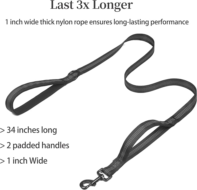 iYoShop Double Dog Leash with Three Extra Traffic Handles, 360 Swivel No Tangle Dual Dog Walking Leash, Comfortable Shock Absorbing Reflective Bungee for Two Dogs(15-120 lbs, Black)