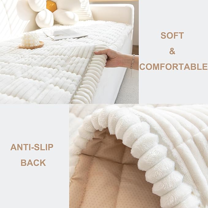 Mivnue Pet Couch Cover, Couch Covers for Dogs, Washable Dog Sofa Covers Couch Protector, Fuzzy Non Slip Couch Slipcover Pet Friendly (White, 27.6" x 82.7")