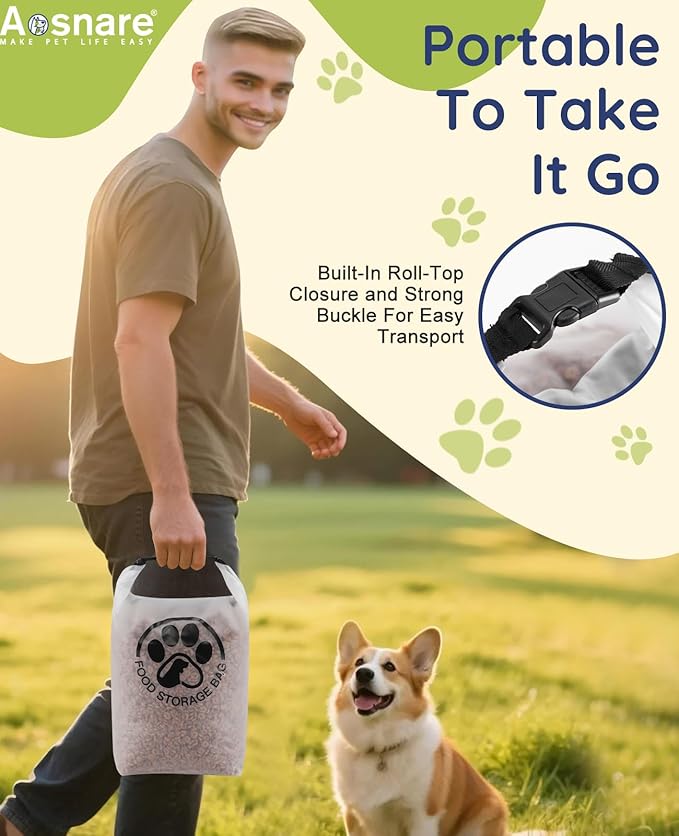 Pet Food Storage Bag for Travel - Transparent Leak-Proof Dog Food Container with Roll-Top Closure, Keeps Kibble Fresh for Camping Trip, Dog Boarding, Weekend Getaways (42 Cups+bowl)