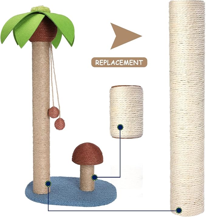 PowerKing Natural Sisal Replacement Scratching Post, 4 Pieces M8 Cat Scratch Post Refill Pole Parts for Refurbishment, White, Include Screws, White, 15.74''+11.88''+7.87''+3.93''
