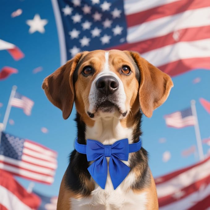 Maca Bates Klein Blue Dog Collar with Cute Solid Sailor Bow Tie for Medium Girl Boy Dogs,Adjustbale Durable Breakaway Soft Collars with Bowtie for Female Male Puppy,Pet with Metal Buckle