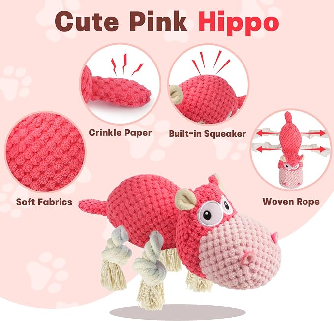 TOOPTATE Squeaky Dog Toy - Plush Interactive Chew Toy for Large, Medium and Small Dogs, Keeps Them Busy (Pink, Medium)