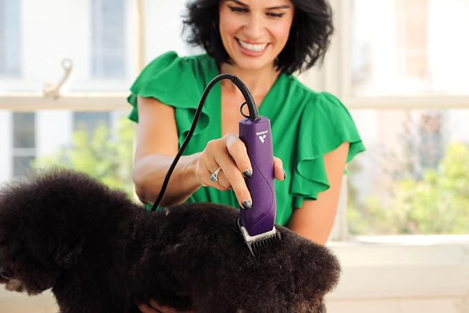Andis 24820 EasyClip Professional-Animal 7-Piece Detachable Ceramic Blade Clipper Kit, Frustration Free Packaging, Purple