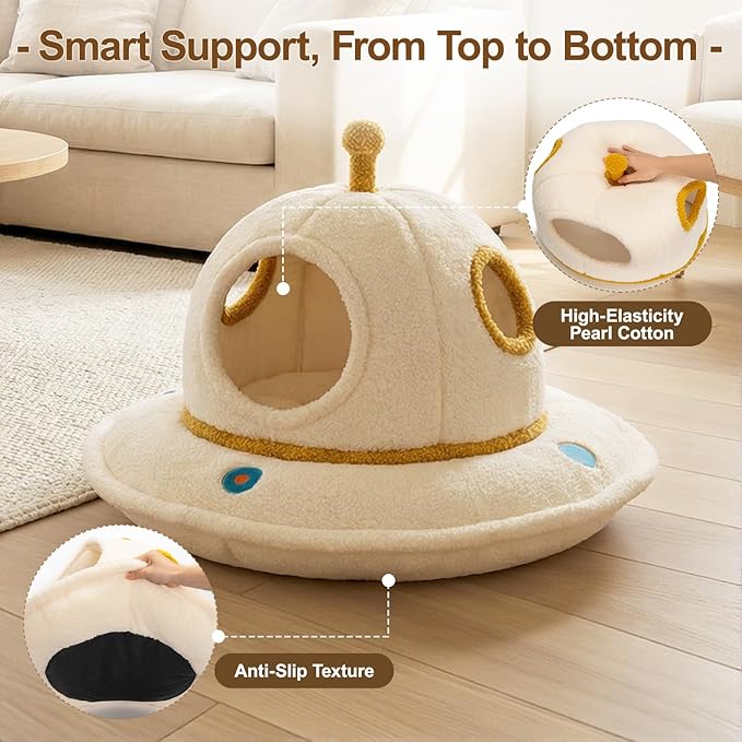 Cat Bed for Indoor Cats - 2 in 1 Large Cat Bed Cave Hideaway with Removable Washable Cushioned Pillow, UFO Cozy Pet Bed for Cats, Kittens & Multi-Cat Families (Up to 25 Lbs)