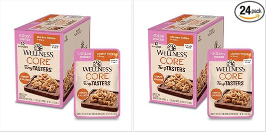 Wellness CORE Tiny Tasters Minced Kitten Wet Cat Food,Natural,Protein-Rich,Grain Free,1.75-Ounce Pouch,(Chicken),(Pack of 24)