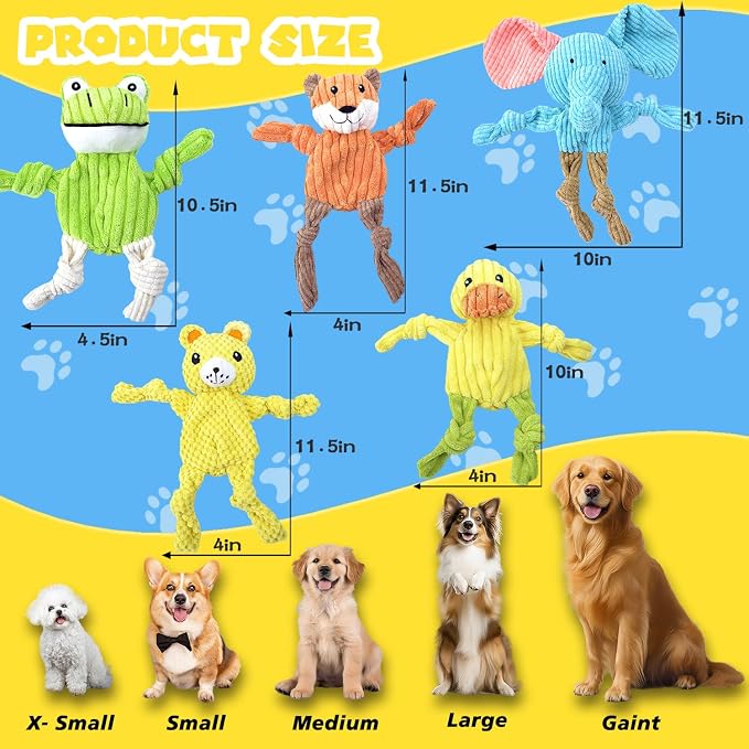 MRSOHRET 5 Pack Dog Toys Squeaky, Tough Stuffed Plush Puppy Chew Toys for Teething, Durable Plush Dog Toy for Large Medium Small Breed to Keep Them Busy, No Stuffing Crinkle Dog Toys