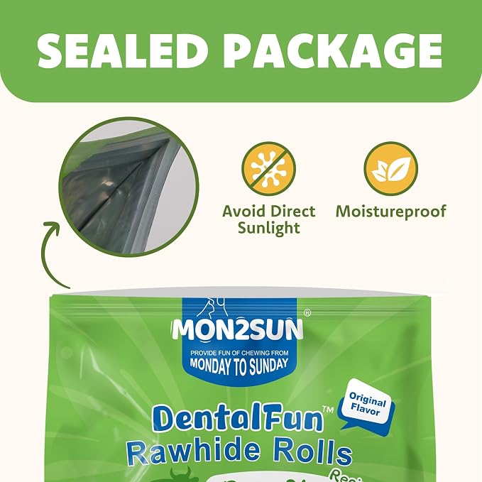 MON2SUN Dog Rawhide Rolls Twist Sticks Chew Treats Natural Flavor 6.5 Inch 40 Count for Puppy and Small Dogs