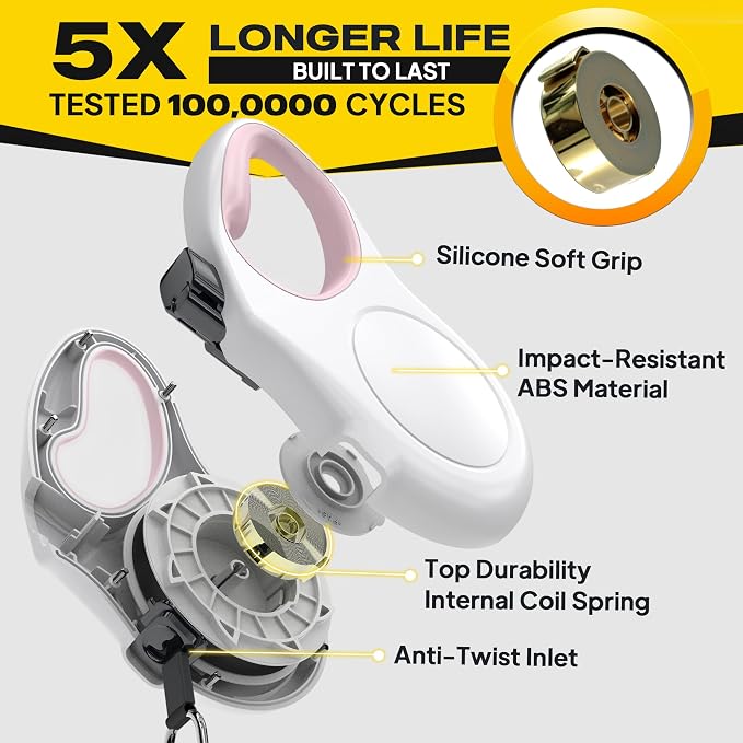 Fida Retractable Dog Leash Large Breed, Heavy Duty 16 ft Dog Walking Leash for Large Dogs up to 110 lbs, 360° Tangle Free, White