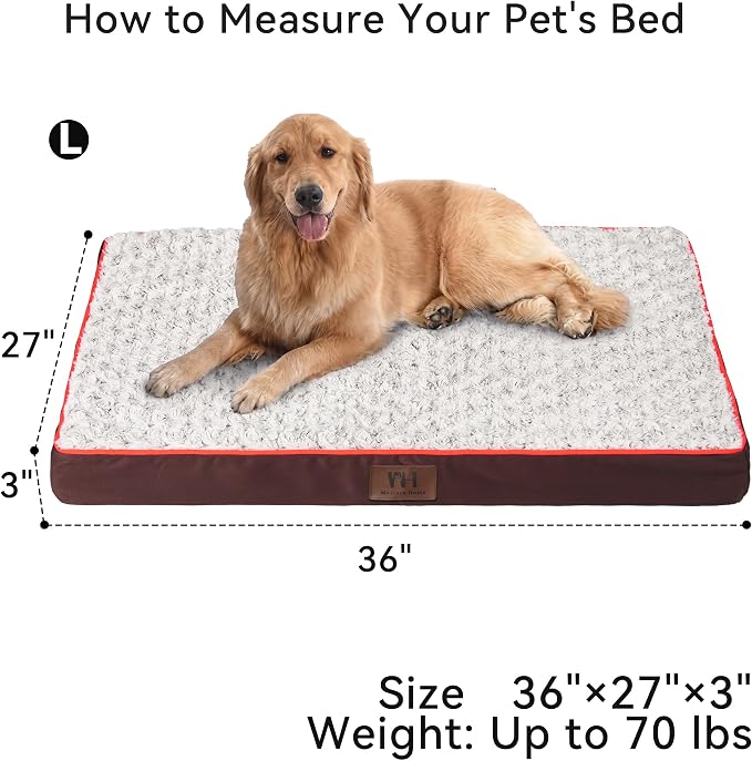 WESTERN HOME WH Orthopedic Dog Beds Large Sized Dog, Waterproof Large Pet Bed with Removable Washable Cover and Nonskid Bottom, Thick Egg Crate Foam Pet Beds, Brown 36"
