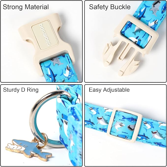 DOGWONG Summer Dog Collar, Shark Dog Collars for Male Dogs, Soft Cotton Boy Dogs Collars for X-Small Puppies Dogs, Neck 8-12 inches