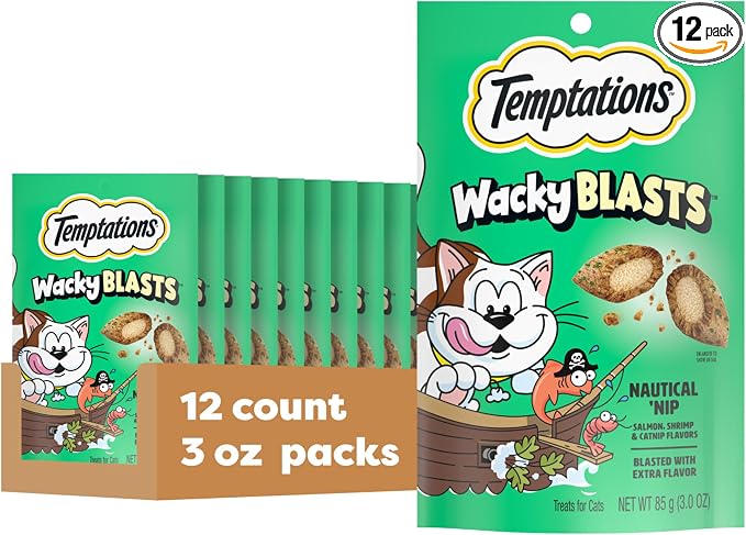 Temptations Wacky Blasts Cat Treats, Nautical Nip’ Flavor, 3 oz. Pouch (Pack of 12)