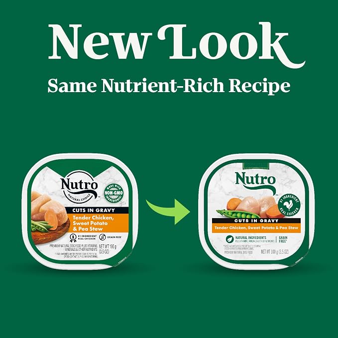 Nutro Adult Wet Dog Food, Natural Grain Free Dog Food Wet Cuts in Tender Chicken, Sweet Potato & Pea Stew Recipe, 3.5 oz. Trays (Pack of 24)
