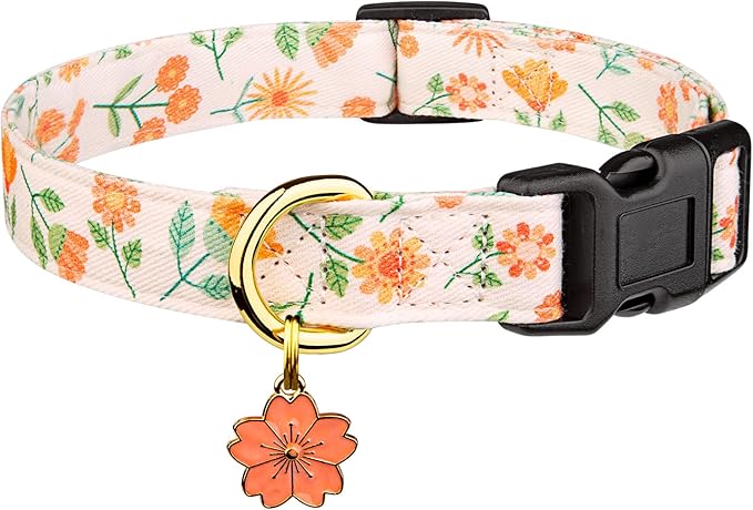 Cotton Handmade Dog Collar Cute and Distinctive Patterns Pink Sunflower with Pendant for Girl Boy Dogs Collars L