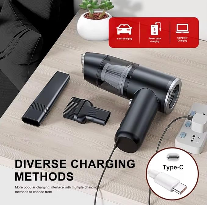 Cordless Handheld Car Vacuum Cleaner, Portable Rechargeable Mini Vacuum & Air Duster, HEPA Filter, USB-C Charging, Lightweight Cleaner for Car Interior, Keyboard, Desk, Sofa, Pet Hair, Black