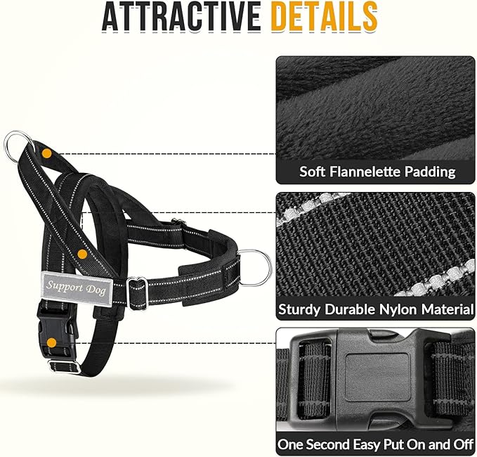 Lukovee No Pull Dog Harness and Leash Set - Adjustable Soft Padded Vest with Front Clip for Easy Control, Reflective Durable Harness for Safe Daily Training Walking for Medium Large Dogs (M, Black)
