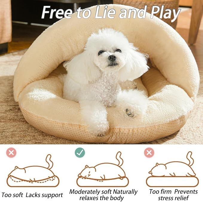 Romaneco Bed for Dog and Cat, Pet Bed, Ultra Soft Cute Plush Slipper Cat Cave Bed, Anti Slip Warm Pet House Nest, Self-Warming, Ideal for Indoor Use - Fits up to 25lbs (30"X22", L, Light Brown)
