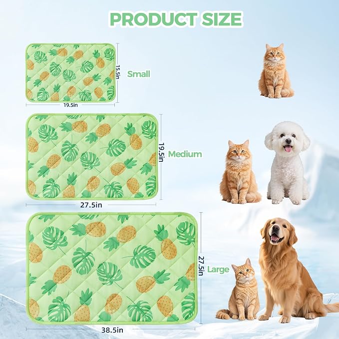 Dog Cooling Mat,15.5" x 19.5"Thicken Self-Cooling Mat for Dog&Cat,Internal Waterproof& Endothermic,Washable Pet Ice Cool Pad Blanket,Pet Sleeping Pad for Indoor Outdoor in Summer, Non-Toxic, Green S