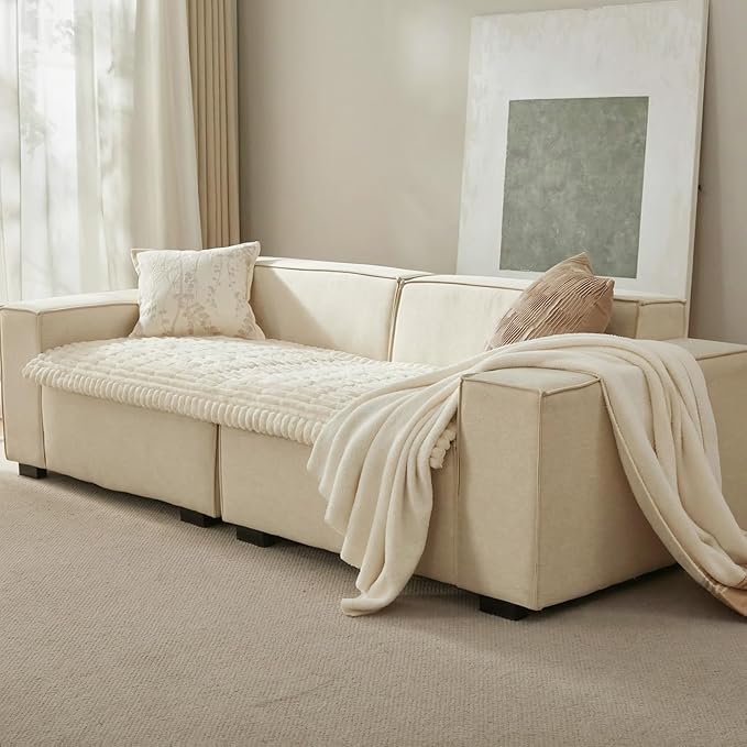 SureFit Couch Covers for Dogs,Washable Couch Protector for 3-Cushion Sofa,Non-Slip Paw Print Grip, Soft Skin-Friendly Furniture Cover for Pets,Thick and Cozy Slipcover for Sofa Cushions(28"x71" Ivory)