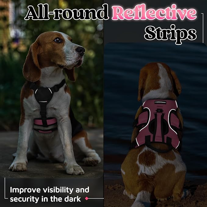 rabbitgoo Escape Proof Dog Harness Small Sized Dog, Soft Padded Full Body Pet Harness, Reflective Adjustable Vest with Lift Handle and Leash Clip for Walking Hiking Training, Light Pink, S