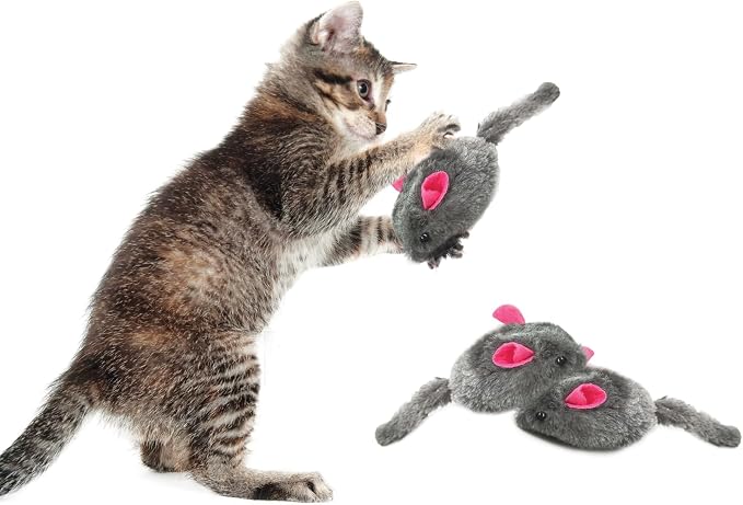 SunGrow Squeaky Plush Mice for Cats, 6 Tug Squeaker Chews for Kittens' Interactive Fun, Hide and Seek Activity, Soft Stuffed Fetch for Ferrets