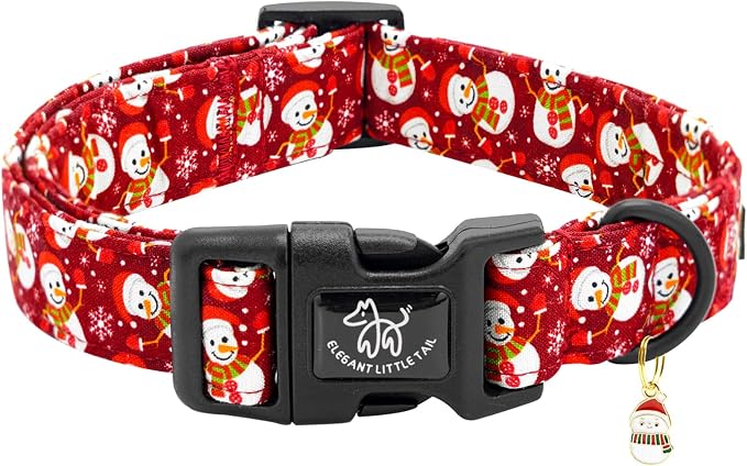 Elegant little tail Christmas Dog Collar, Snowman Print Pet Collar Cotton Soft Plastic Buckle Sturdy Puppy Collars Holiday Female or Male Adjustable Collar for X-Small Puppy