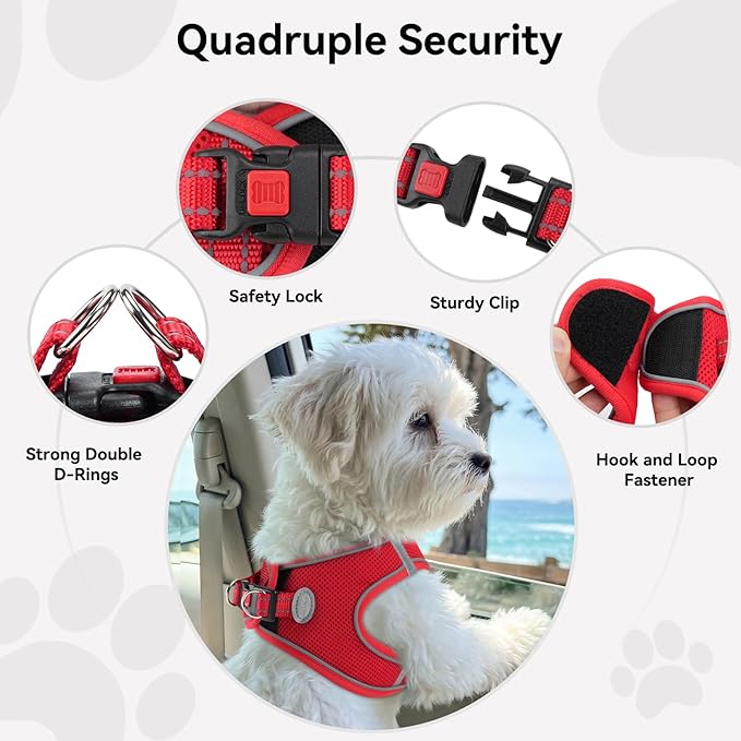 Joytale Small Dog Harness, Breathable Mesh Step-in Vest, Reflective Soft Padded Harnesses for Cats and Puppies Dogs, Red, XXXS