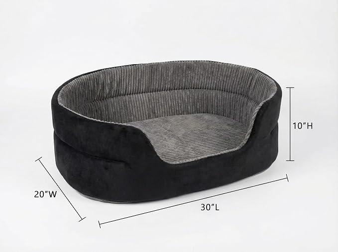 Large Dog Bed Cat Bed 20x30 Inch,Calming Pet Bed for Dogs & Cats,Machine Washable Dog Bed,Half-Enclosed Open-Top Velvet Anti-Anxiety Bed,Cozy Snuggle Bed (Black)