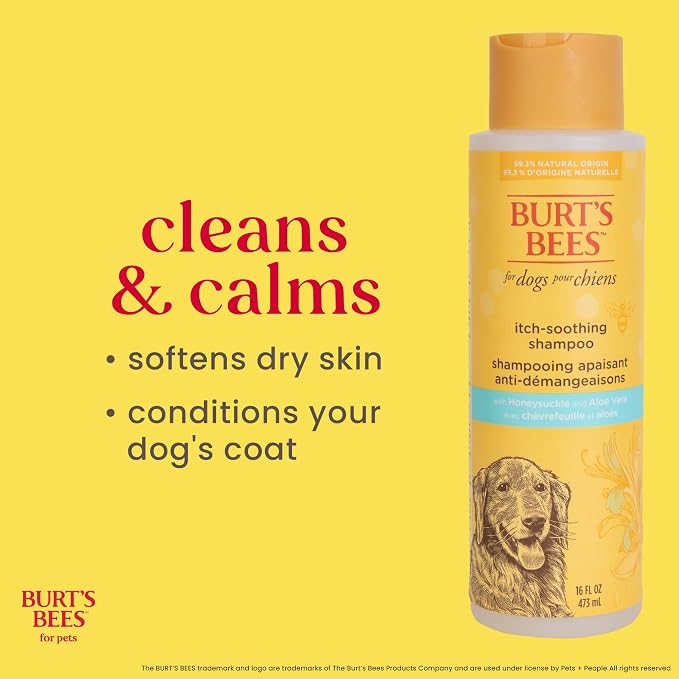 Burt's Bees for Pets Itch Soothing Shampoo with Honeysuckle, 95% Natural Origin, Dog Shampoo for Itchy Skin Relief, pH Balanced, Free of Sulfates and Parabens, 16 Fl Oz