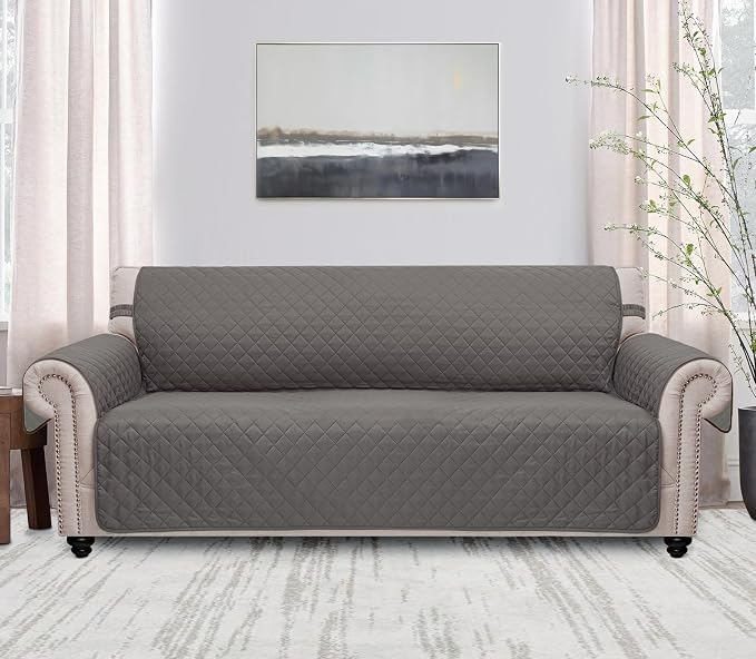HOMERILLA Reversible 3 Cushion Couch Cover for Dogs Water Resistant Washable Pets Furniture Protector Sofa Cover with Elastic Straps (68", Gray/Light Gray)