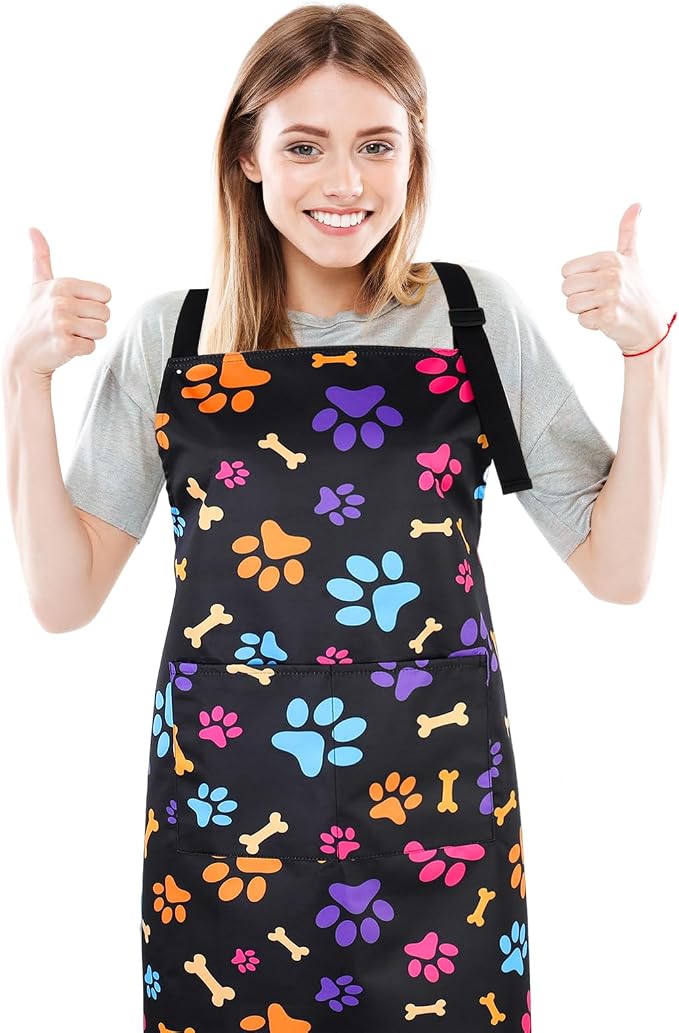 Dog Grooming Waterproof Apron with 2 Pockets, Cute Animals Puppy Dog Pets Apron