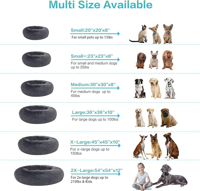 SAVFOX 36 inches Calming Donut Dog Bed - 3X Durable Plush Faux Fur, Machine Washable & Non-Slip, Fits up to 100 lbs, Dark Grey