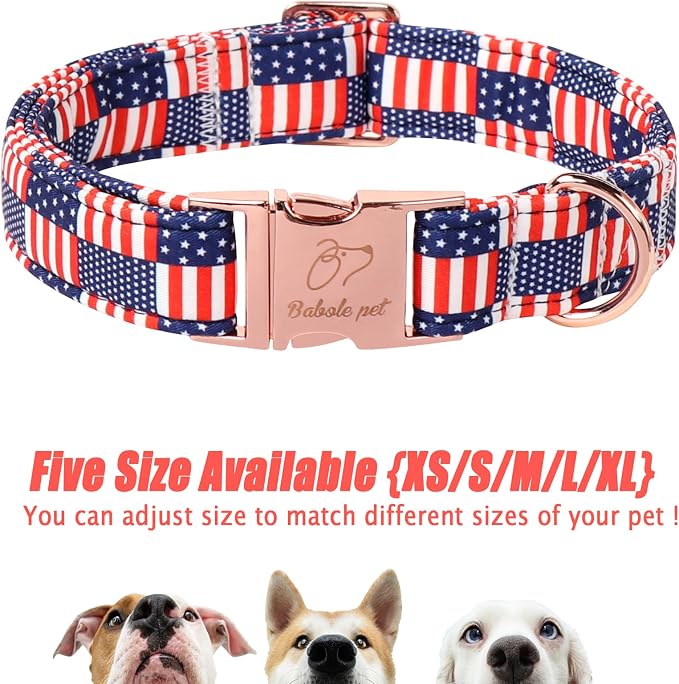 4th of July Dog Collar - US Flag Patriotic Dog Collars for Large Dogs, Adjustable Independence Day Stars & Stripes American Flag Collar L
