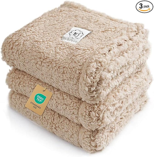 1 Pack 3 Calming Blankets Fluffy Premium Fleece Pet Blanket Soft Sherpa Throw for Dog Puppy Cat Beige Large (41" x31'')