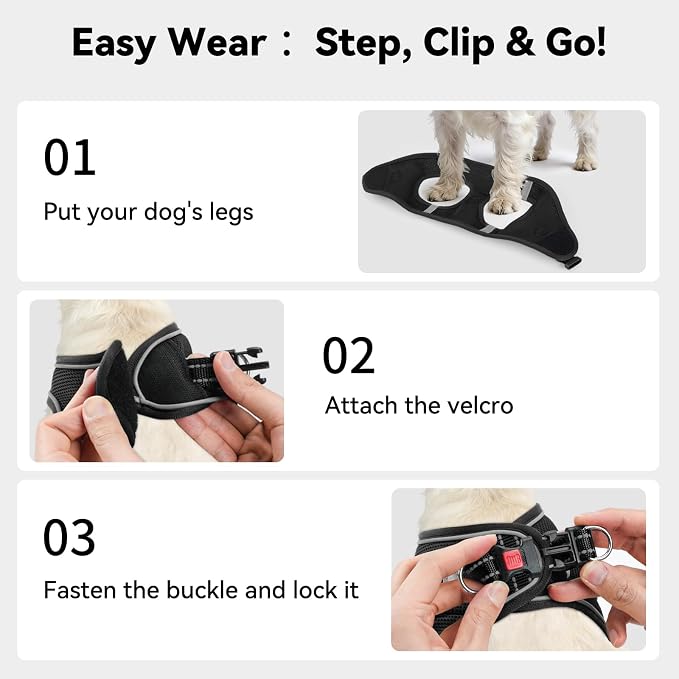 Joytale Small Dog Harness for Puppies and Extra Small Dogs, Breathable Mesh Step-in Vest, Reflective Soft Padded Harnesses, Black, XS