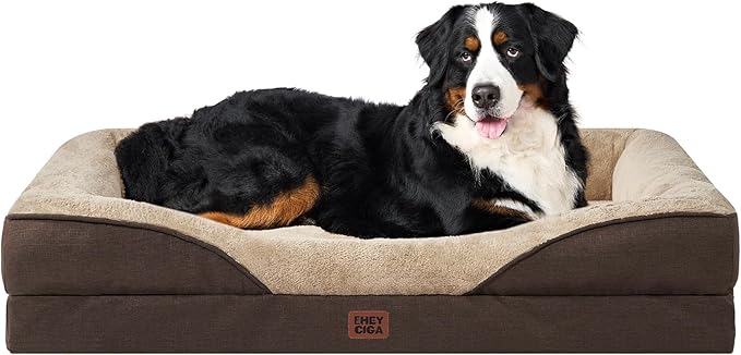 EHEYCIGA Orthopedic XXL Dog Bed for Large Sized Dog, 52x41 Inch Extra Large Memory Foam Dog Couch Bed with Sides, Waterproof Liner & Washable Removable Cover, Bolster Pet Sofa, Brown