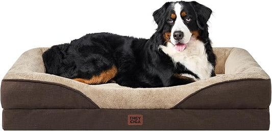 EHEYCIGA Orthopedic XXL Dog Bed for Large Sized Dog, 52x41 Inch Extra Large Memory Foam Dog Couch Bed with Sides, Waterproof Liner & Washable Removable Cover, Bolster Pet Sofa, Brown
