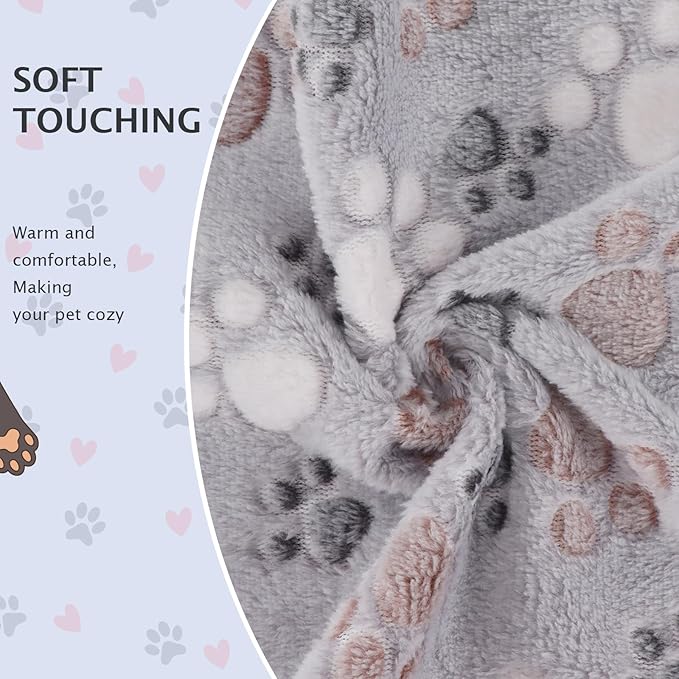 BVAGSS 6 Pack Small Dog Blanket, Super Soft Warm Pet Cover Blankets, Paw Print Puppy Fleece Flannel Blanket for Small Medium Dogs and Cats MW003