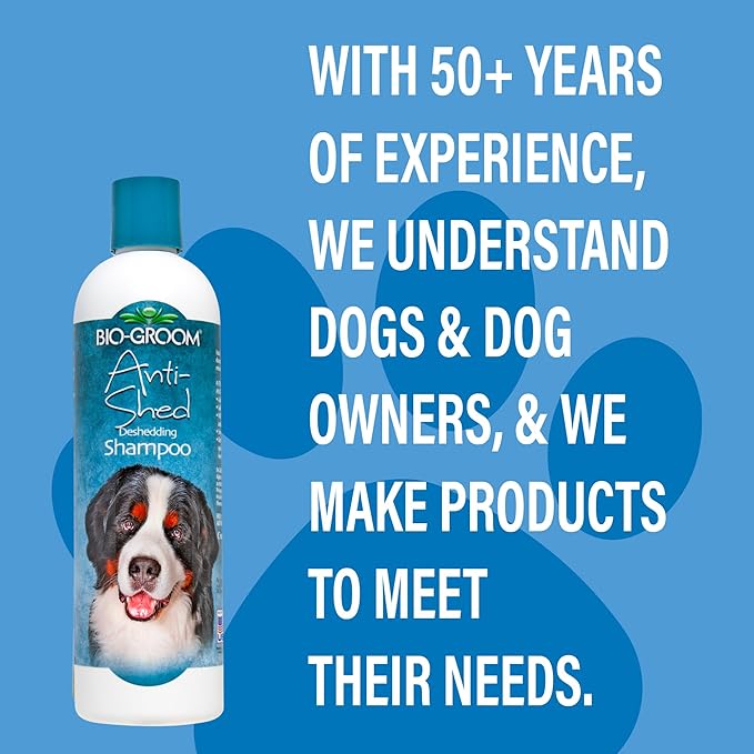 Bio-Groom Anti-Shed Deshedding Dog Shampoo - Odor Eliminating, Anti-Shedding, Dog Bathing Supplies, Puppy Wash, Cat & Dog Grooming Supplies, Cruelty-Free, Made in USA, Dog Products - 12 fl oz 1-Pack