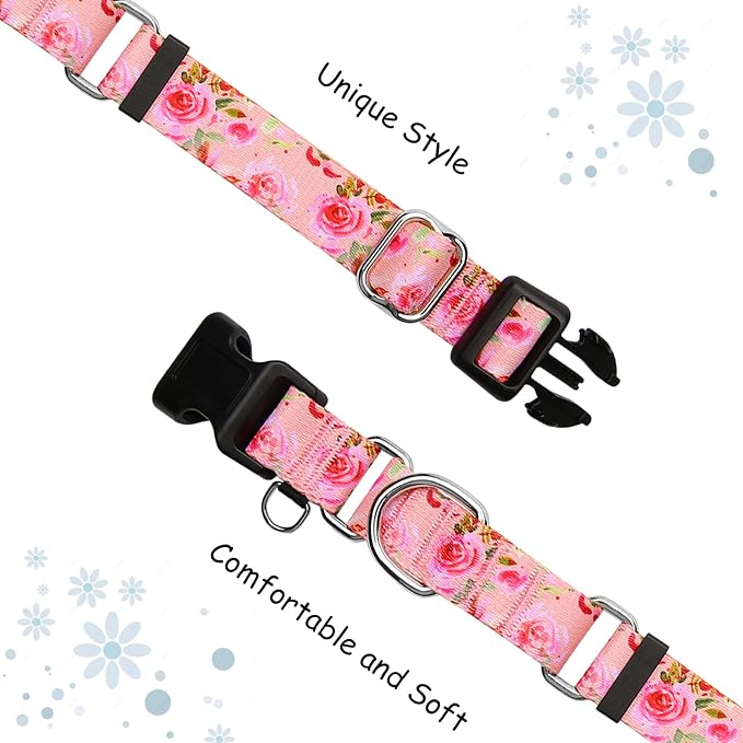 Martingale Collar for Dogs with Buckle Pink Floral Dog Collars No Pull Cute Girl Female Dog Collar for Large Dogs, Watercolor Pink Rose